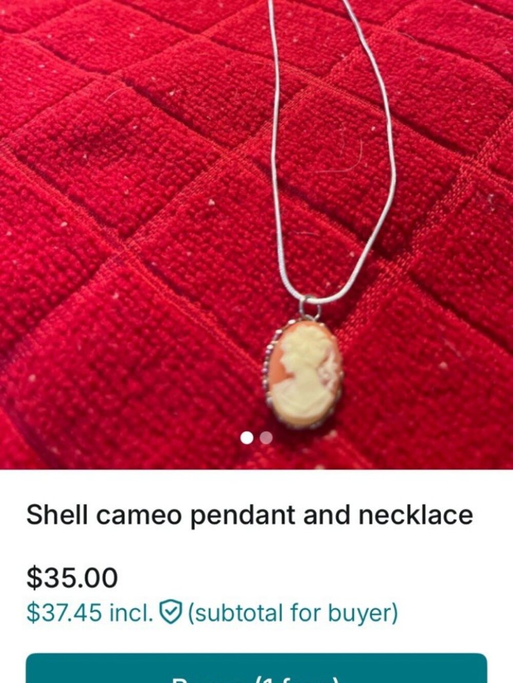 Shell Cameo Pendant Necklace Sterling Silver 925 -Oval Peach/Cream Shell, Beauty